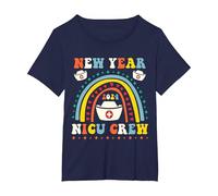 Capodanno NICU 2024 Infermiera Crew Groovy Rainbow Maglietta, Donna Plus-Size, Navy, 4X