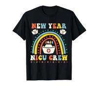 Capodanno NICU 2024 Infermiera Crew Groovy Rainbow Maglietta, Uomo, Nero, M