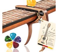 Capotasto per chitarra, capotasto per chitarra, con 5 plettri, adatto per quasi tutte le chitarre, attrezzatura per chitarra, pressatore per accordi per chitarra, colore legno (metallo)