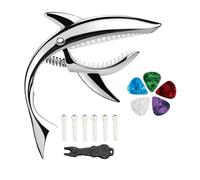 Capotasto per chitarra elettrica, acustica, classica, con 6 piroli per ponte e estrattore per piroli, set di parti di ricambio e accessori per chitarra (argento)