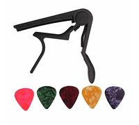 Capotasto Quick Release in Alluminio Lega, Kit con 5 Plettri per Chitarra e Basso, Banjo, Mandolino - Blocco Sicuro, Accessori Leggeri e Compatti, Multiuso per Strumenti a Corda (Nera)