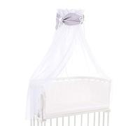 capottina babybay in cotone biologico con fiocco adatta per i modelli Original, Maxi, Boxspring, Comfort, Comfort Plus e Midi, stelle grigio chiaro bianco