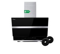 Cappa aspirante 60 cm | Cappa aspirante da parete con altezza verticale | Acciaio inossidabile | Vetro nero | Spegnimento automatico | Controllo touch | HERMES6005S