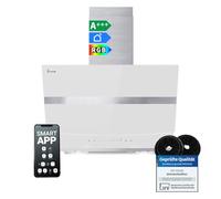 Cappa aspirante 60 cm | Cappa Cucina Inclinata | acciaio inossidabile | vetro bianco | WiFi | auto spegnimento | Illuminazione LED RGBW | Operazione di tocco | HERMES6005WM