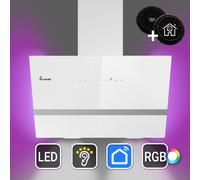 Cappa aspirante 60 cm/Cappa Cucina Inclinata/acciaio inossidabile/vetro bianco/WiFi/auto spegnimento/Illuminazione LED RGBW/Operazione di tocco / EASY6005WM