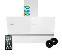 Cappa aspirante 80 cm/Cappa Cucina Inclinata/acciaio inossidabile/vetro bianco/WiFi/auto spegnimento/Illuminazione LED RGBW/Operazione di tocco / EASY8005WM