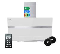 Cappa aspirante 80 cm | Cappa Cucina Inclinata | acciaio inossidabile | vetro bianco | WiFi | auto spegnimento | Illuminazione LED RGBW | Operazione di tocco | HERMES8005WM