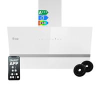 Cappa aspirante 90 cm/Cappa Cucina Inclinata/acciaio inossidabile/vetro bianco/WiFi/auto spegnimento/Illuminazione LED RGBW/Operazione di tocco / EASY9005WM