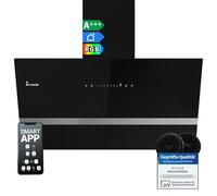 Cappa aspirante 90 cm/Cappa Cucina Inclinata/acciaio inossidabile/vetro nero/WiFi/auto spegnimento/Illuminazione LED RGBW/Operazione di tocco / EASY9005SM