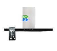 Cappa aspirante 90cm Cappa Cucina acciaio inossidabile vetro nero WiFi [EEK: A++]