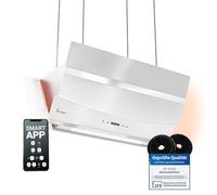 Cappa aspirante 90 cm | Cappa Isolotto Inclinata | acciaio inossidabile | vetro bianco | WiFi | auto spegnimento | Illuminazione LED RGBW | Operazione di tocco | HERMES-INSEL-908WM