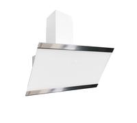 Respekta Cappa senza testa/Cappa inclinata 90 cm/Paralume in vetro con cornice in acciaio inox in bianco/Funzione di scarico e ricircolo / CH89090W / A++ / 39-59 dB