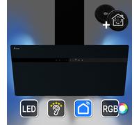 Cappa aspirante 90cm acciaio inossidabile vetro nero WiFi auto spegnimento [EEK: A+++]