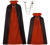 Cappa da vampiro con collo alto per bambini 90 cm 110 cm, nera e rossa, doppia faccia, cappa da vampiro nobile con distintivo, Halloween per bambini, di Dracula per ragazzi e ragazze, travestimento