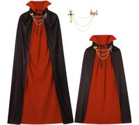 Cappa da vampiro per bambini con collo alto per adulti, nera e rossa double-face, cappa da vampiro nobile per uomo e donna, Halloween cappe di Dracula, mantelle vampire travestimenti e feste a tema
