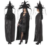 Cappa Nera Deluxe Per Streghe Costume Da Festa Di Halloween Per Adulti