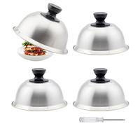 Cappa per Hamburger in Acciaio 4 Pezzi, Cloche Acciaio per Hamburger 16 x 10 cm, Cappe per Hamburger, Campana per Hamburger in Acciaio Inox con Mini Cacciavite, per Grigliare, Formaggio, Hamburger