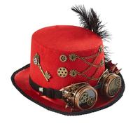 Cappelli A Cilindro Steampunk Da Uomo Con Occhiali Protettivi,Cappello E Accessori Per Viaggiatori Nel Tempo(Red)