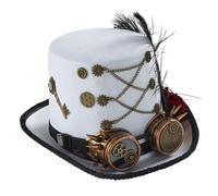 Cappelli A Cilindro Steampunk Da Uomo Con Occhiali Protettivi,Cappello E Accessori Per Viaggiatori Nel Tempo(White)