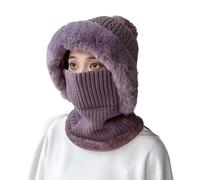 Cappelli a maglia da donna | copricapo caldo e impermeabile al vento | berretto con sciarpa e copertura per il viso, per escursionismo, ciclismo, viaggi, ciclismo, snowboard per donne e nonna, viola.