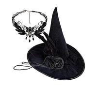 Cappelli | Acconciatura a punta in pizzo e velluto e set collana | Cappello a punta Halloween | per feste in costume, carnevale, giochi di ruolo, mascherate, donne, ragazze adolescenti