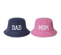 Cappelli alla pescatora per papà e mamma, 2 pezzi, ricamati 3D, regolabili, lavati, cappelli alla pescatora per genitori, coppie, cappello classico regalo per mamma e papà, Blu Navy Dad+mamma rosa,