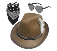 Cappelli alpha tedeschi, cappelli tedeschi per Oktoberfest, cappello Fedora Oktoberfest 1 set con foulard Occhiali similpelle - Cappello da cacciatore tedesco non tessuto, cappello bavarese alpino