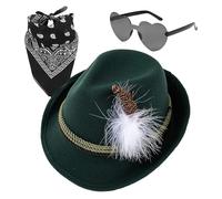 Cappelli alpini tedeschi | 1 set di cappello da cacciatore tedesco in tessuto non tessuto con occhiali da vista | per costume Oktoberfest per adulti