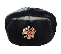 Cappelli Aviatore Distintivo Militare Sovietico Russia Ushanka Bomber Cappelli Pilota Trapper Trooper Cappello Inverno Paraorecchie Uomo Cappellini da Neve-Black_Eagle_Badge