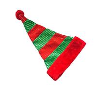 Cappelli Babbo Natale Adulti, Christmas Red And Green Splicing Sequin Hat Carnival Performance Party with Props Hat (Red, One Size)
