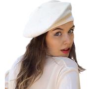 Cappelli Beret Vintage Beret per Le Donne di Francese Classico Berretto Colore Solido Classico Francese Beret Artista Cappelli Inverno Caldo Cappello per Le Donne e Gli Uomini (Bianco)