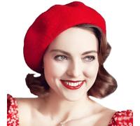 Cappelli Beret Vintage Beret per Le Donne di Francese Classico Berretto Colore Solido Classico Francese Beret Artista Cappelli Inverno Caldo Cappello per Le Donne e Gli Uomini (Rosso)