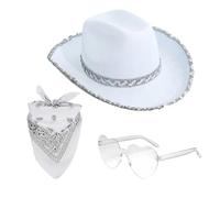 Cappelli Bling per le donne,Cappelli da cowgirl da donna - Cappello jazz brillante con foulard con occhiali,Confezione da 3 pezzi di cappello da cowgirl con bandana per occhiali di corace