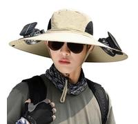 Cappelli con fan,Cappello da fan, Cappello bob a tesa larga con ventilatore, Cappello da sole a tesa larga, cappello da pesca all'aperto per gli uomini, ricarica solare e USB, con 2 ventilate, cachi