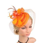 Cappelli con veli di piume, per donne, accessori per capelli da sposa e da chiesa, in rete, per feste, eleganti copricapi in rete, con fiori, arancioni