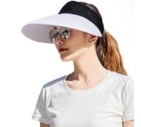 Cappelli con visiera parasole da donna, a tesa larga, protezione dai raggi UV, cappello da spiaggia, Nero e bianco, taglia unica