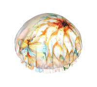Cappelli da bagno con libellule volanti e fiori di giglio, copricapo riutilizzabile a doppio strato, grande copertura per capelli per la cura quotidiana della pelle