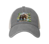 Cappelli da camionista Snapback Orso che attraversa il fiume Cowboy Cappellini da baseball regolabili in rete vuota Cappelli a sfera per uomo donna, Grigio, taglia unica