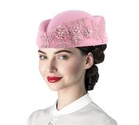 Cappelli da chiesa da donna con fiore applique pillbox cappelli fascinator tappi da tè mimo costume da donna, rosa, M