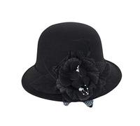 Cappelli da chiesa vintage anni '20 per donne fascinator floreale tea party cloche cappello a secchiello cappello floppy in feltro di lana cappello a bombetta, Nero, taglia unica