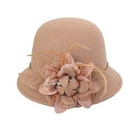 Cappelli da chiesa vintage anni '20 per donne fascinator floreale tea party cloche cappello a secchiello cappello floppy in feltro di lana cappello a bombetta, Kaki, taglia unica