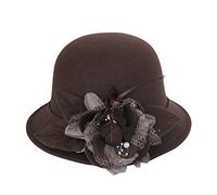 Cappelli da chiesa vintage anni '20 per donne fascinator floreale tea party cloche cappello a secchiello cappello floppy in feltro di lana cappello a bombetta, Caffè, taglia unica