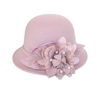 Cappelli da chiesa vintage anni '20 per donne fascinator floreale tea party cloche cappello a secchiello cappello floppy in feltro di lana cappello a bombetta, Rosa, taglia unica