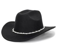 Cappelli da Cowboy da Donna Neri con Glitter argentati, Cappello da Cowgirl con Strass Scintillanti Stile Western, Taglia M-L, 7-7 1/4