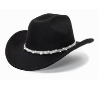 Cappelli da cowboy da donna neri con glitter argentati, cappello da cowgirl con strass scintillanti stile western, taglia M-L, 7-7 1/4