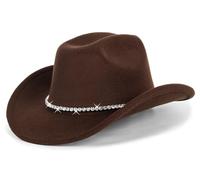 Cappelli da Cowboy da Donna Neri con Glitter argentati, Cappello da Cowgirl con Strass Scintillanti Stile Western, Taglia M-L, 7-7 1/4