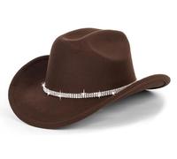 Cappelli da Cowboy da Donna Neri con Glitter argentati, Cappello da Cowgirl con Strass Scintillanti Stile Western, Taglia M-L, 7-7 1/4