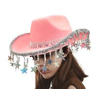 Cappelli da cowboy per festa, cappelli da cowboy per donne occidentali,Cappello da a tema occidentale retrò - Coppia scintillante con evento mascherato da stelle a cinque punte per donne mascherate
