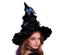 Cappelli da da donna plissettati a tesa larga gotico farfalla | Costume da strega per giochi di ruolo sul palcoscenico, feste in maschera, carnevale, feste in maschera