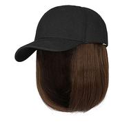 Cappelli da donna, cappelli di moda con parrucche, Adjustable Baseball Cap with Hair Extensions,Women's Short Bob Wig Hat(Black hat+light brown)